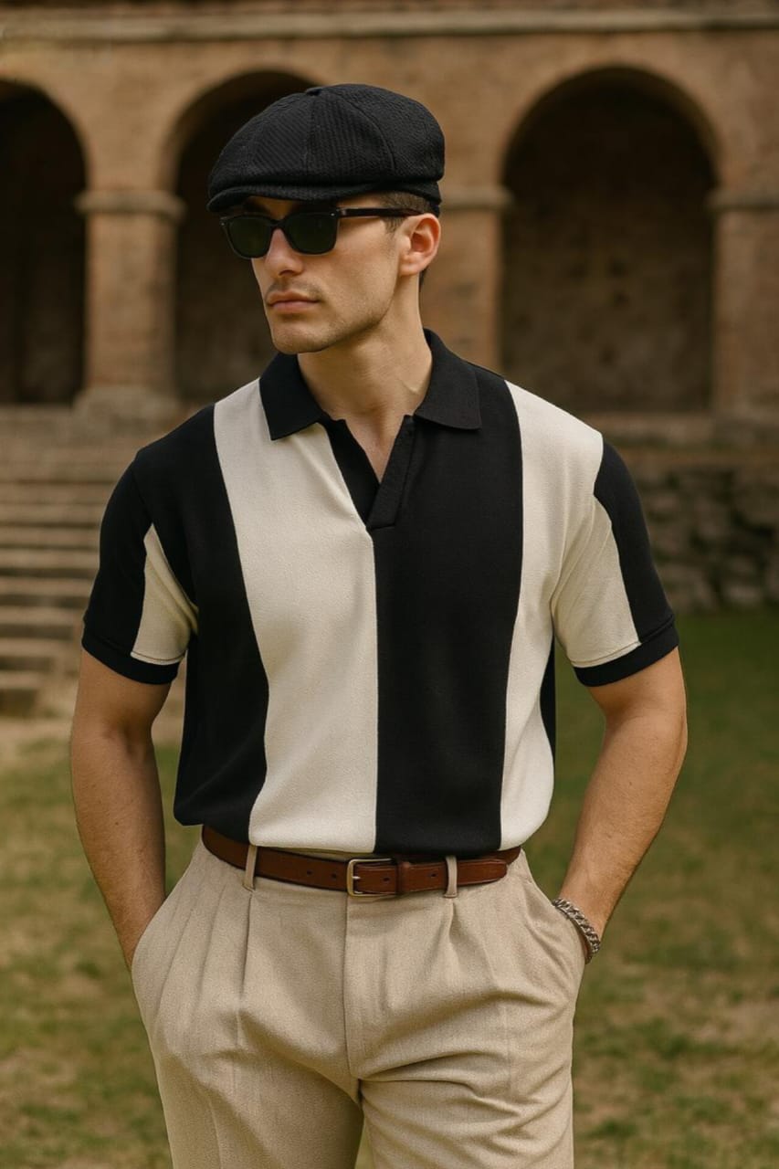Mens Polo Riviera (Black & White )