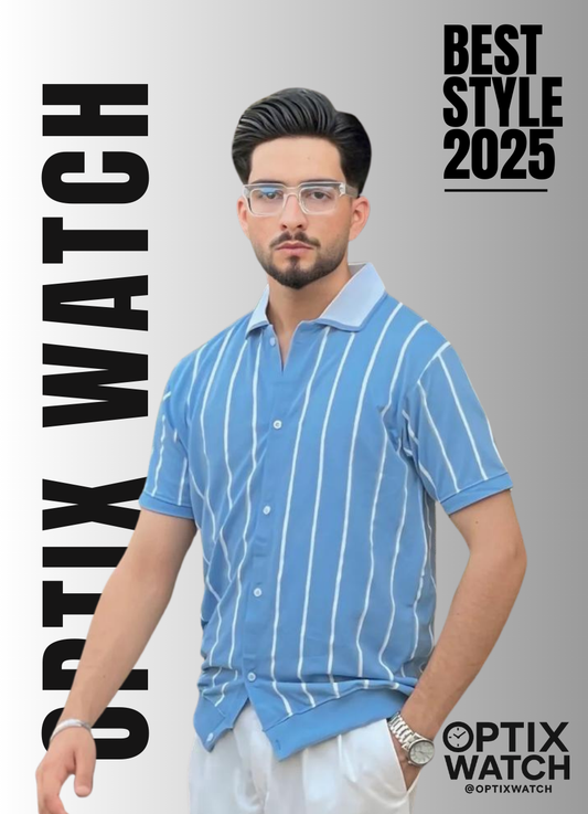 Gents Polo Stripes (Light Blue & White)