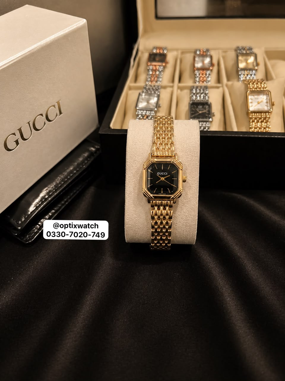 Gucci Square Golden Chain Black Dial With Gucci Box & One Year Warranty