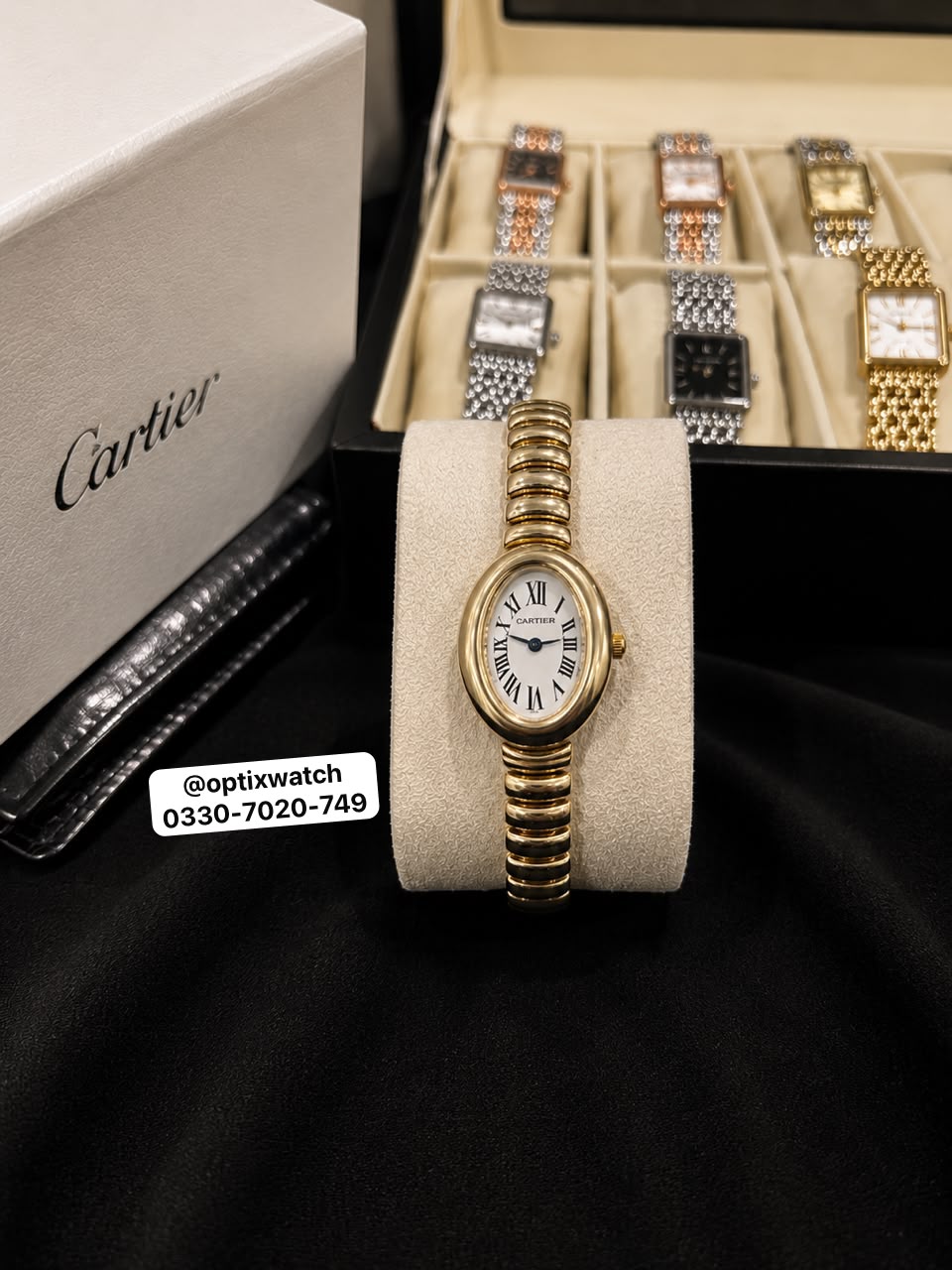Cartier Oval Golden Chain White Dial With Cartier Box & One Year Warranty