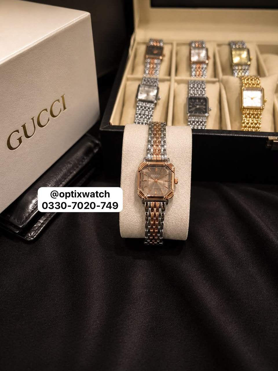 Gucci Square Two Tone Copper Chain copper Dial With Gucci Box & One Year Warranty