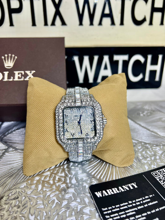 Gents Rolex Arabic Dial Iced Out Watch (Silver)