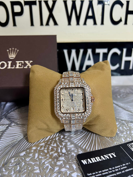 Gents Rolex Arabic Dial Iced Out Watch (Rose Gold)