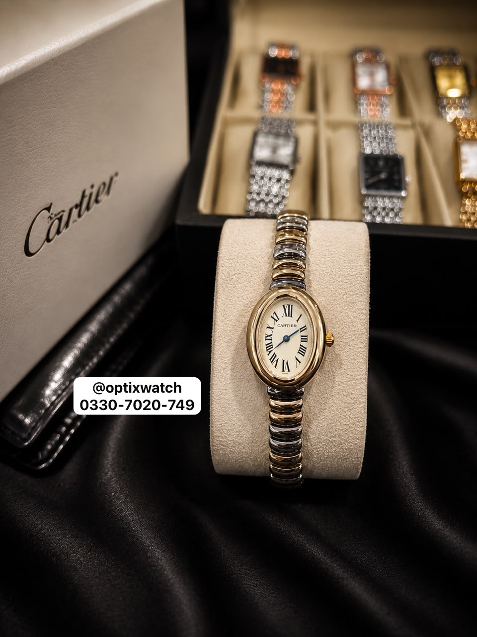 Cartier Oval Two Tone Golden Chain white Dial With Cartier Box & One Year Warranty