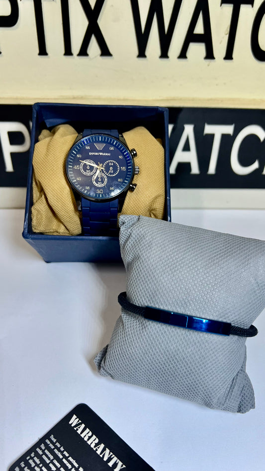 Blue Armani Silicone Chain + Blue Bracelet (Bundle Offer)