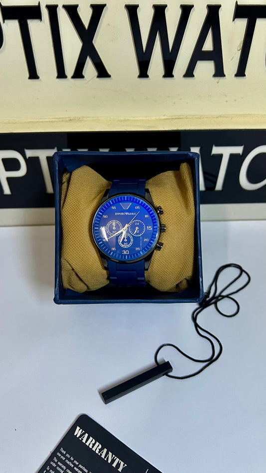 Blue Armani Silicone Chain + Black Bar Locket (Bundle Offer)