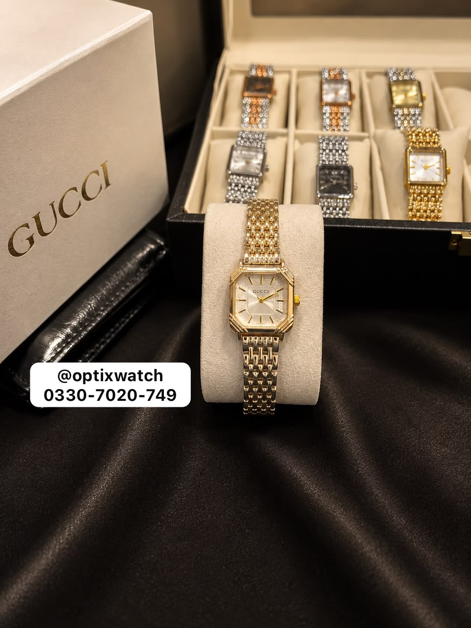 Gucci Square Two Tone Golden Chain golden Dial With Gucci Box & One Year Warranty