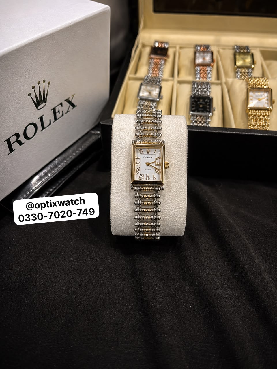 Rolex Square Golden Chain Silver Dial With Rolex Box & One Year Warranty