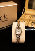 Calvin Klein Square Two Tone Golden Chain White Dial With CK Box & One Year Warranty