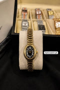 Cartier Oval Golden Chain Black Dial With Cartier Box & One Year Warranty