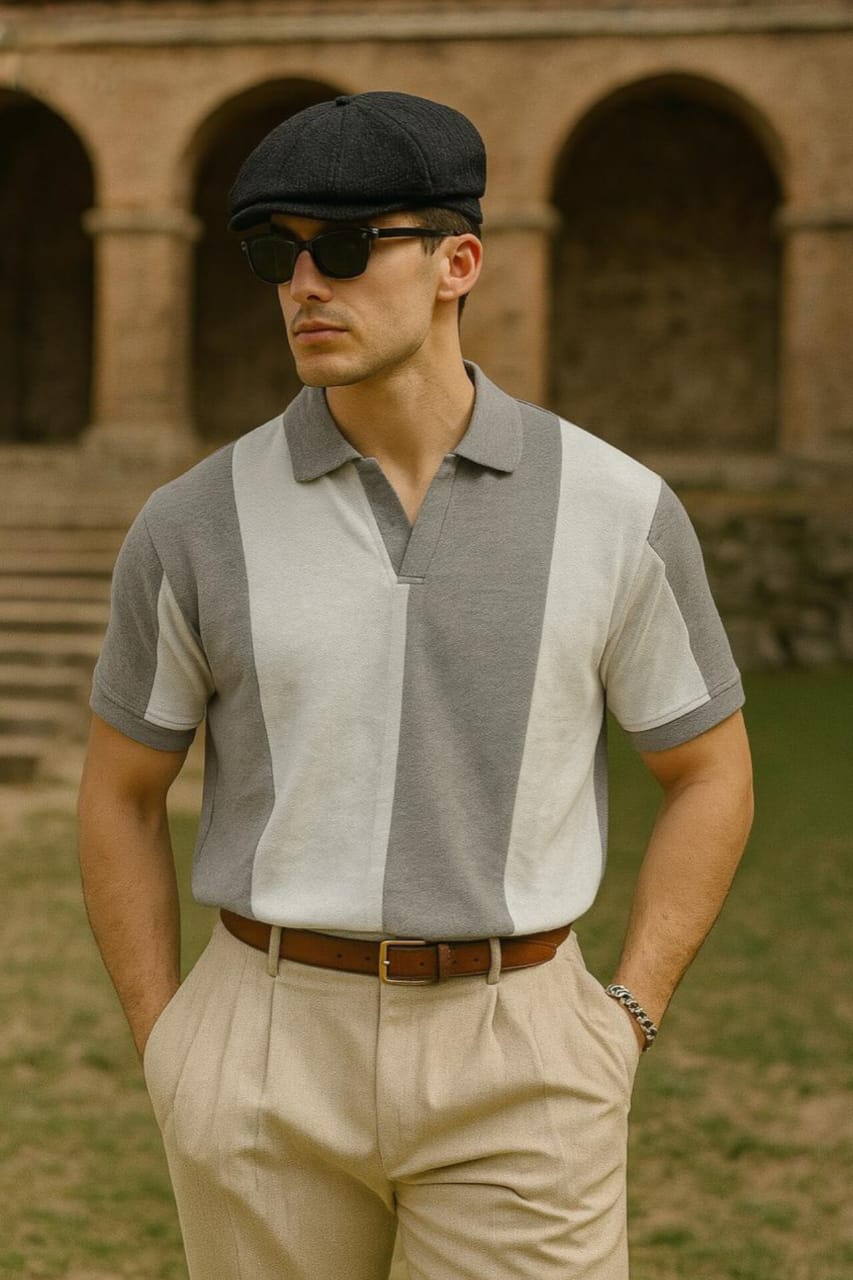 Mens Polo Riviera (Grey &White)