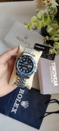 Rolex Gents GMT Silver (Blue&Black)Black Dial+Premium Box