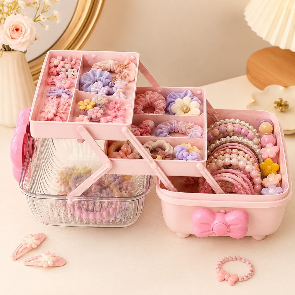 Portable Bow Design Makeup & Hair Accessories Storage Box-Organizer For Hair Clips,Ties,Earrings, Bracelets,Necklaces,Rings PK