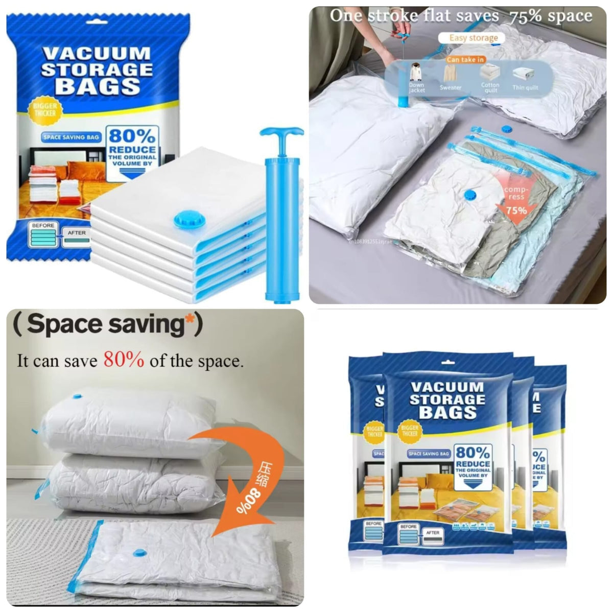Vacuum Storage Bags 5 Pcs Set with Hand Pump Save Upto 80% Space